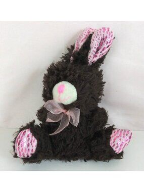 Greenbriar Soft Chocolate Brown Easter Bunny With Pink Bow 6" Plush